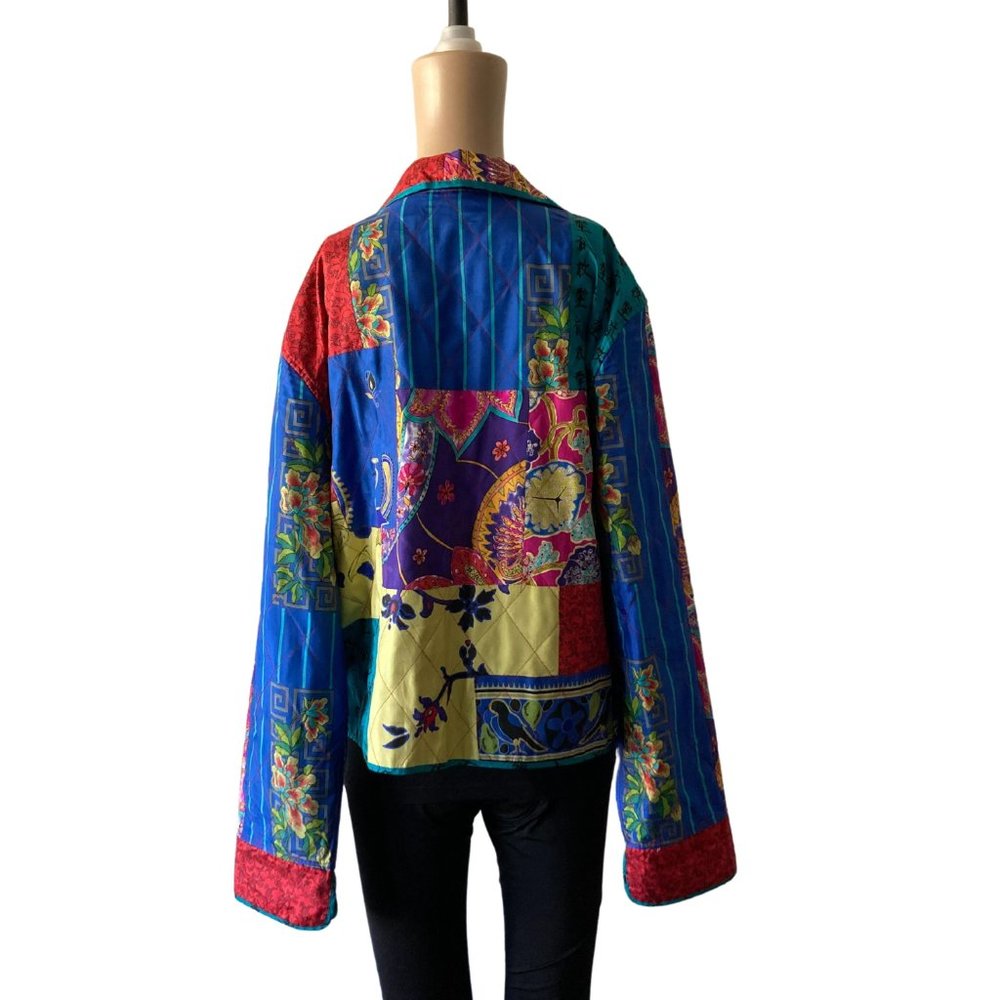 Chico's Light Weight Size S Patchwork Silk Jacket - image 3